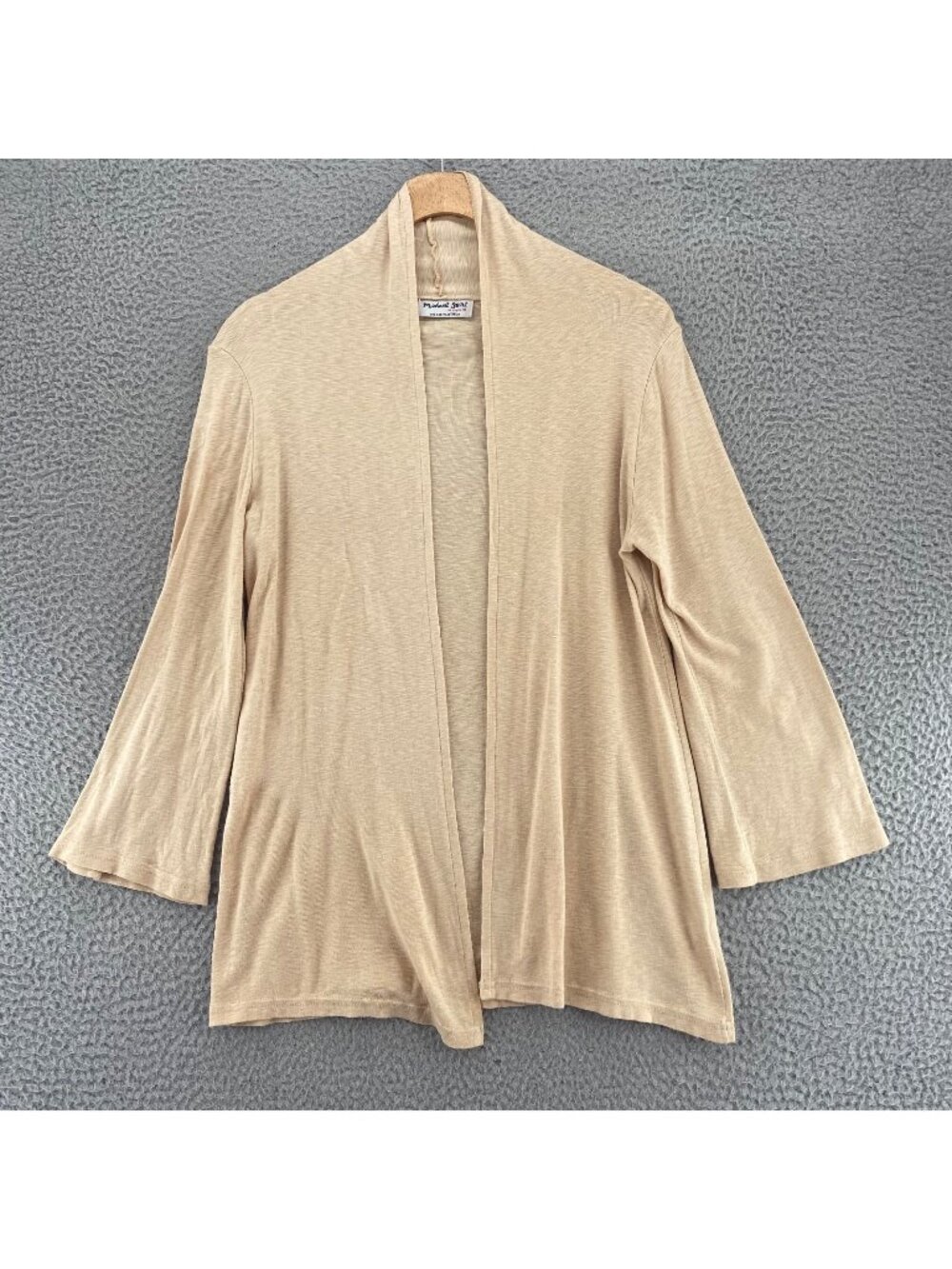 Michael Stars Top Womens OS Beige Slub Knit Stretch Shrug Cardigan 3/4 Sleeves